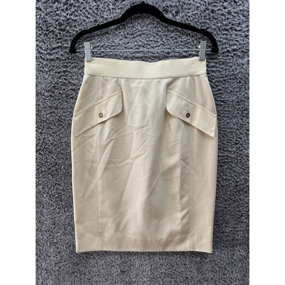 Vintage 80's CHANEL Beige Silk Pencil Skirt Size 27" Waist  EUR 40 France - Picture 1 of 16